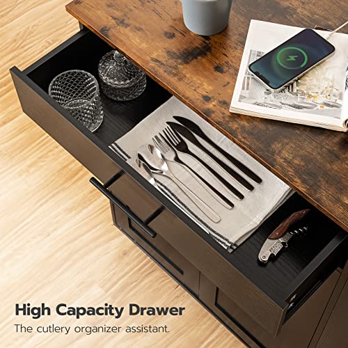 Kitchen Island with Power Outlet, Spice Rack and Drawer, Rolling Cart F495760