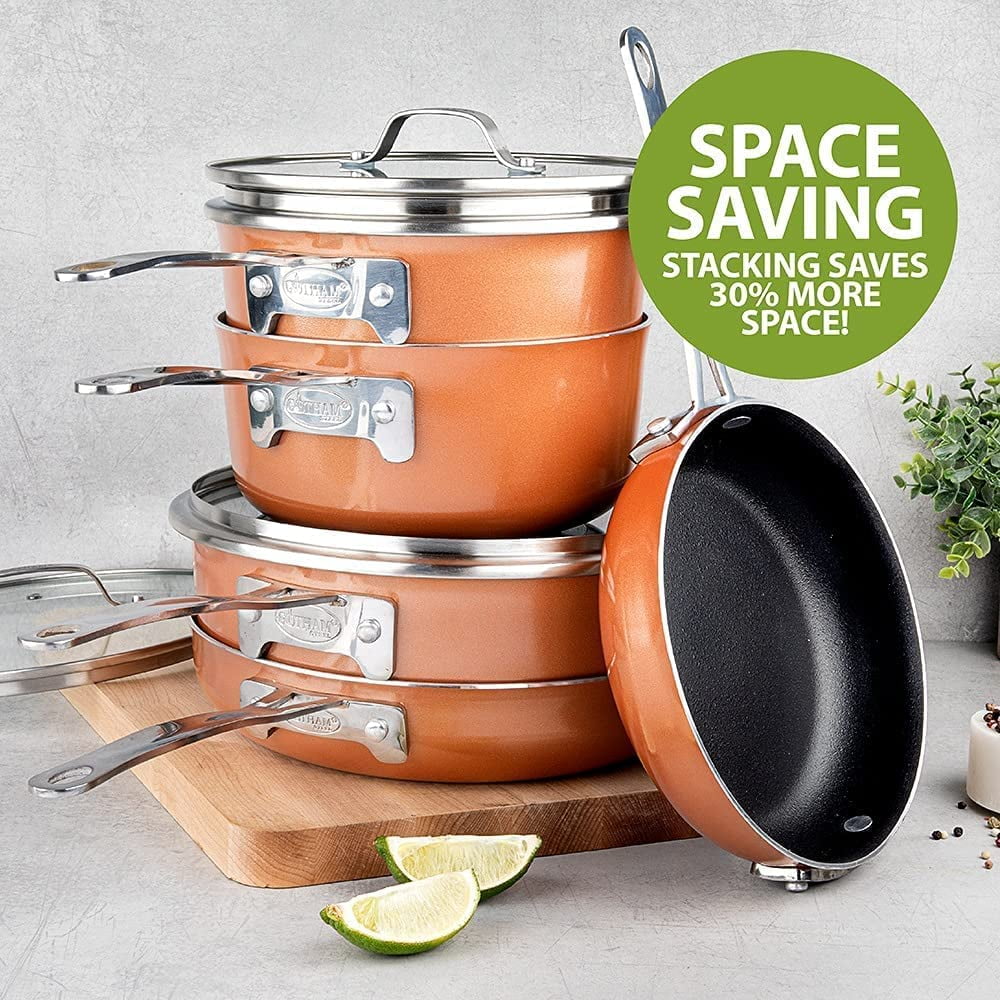 Stackable Pots and Pans 10 Piece Cookware Set with Nonstick Ceramic Coating V208