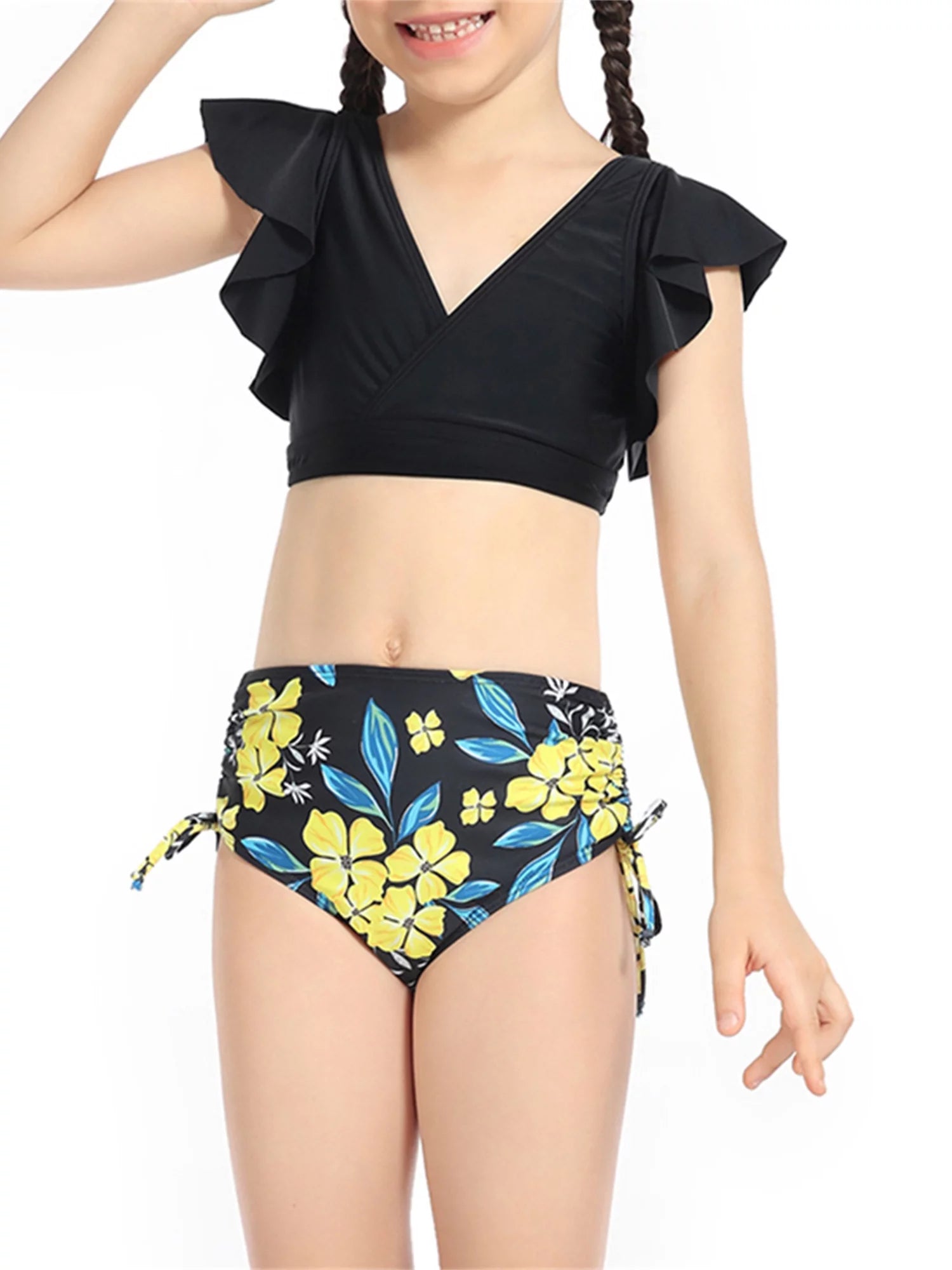 Mommy and Me Swimsuits 2 Piece Bikini Set Print Sleeve Tops with Briefs B695