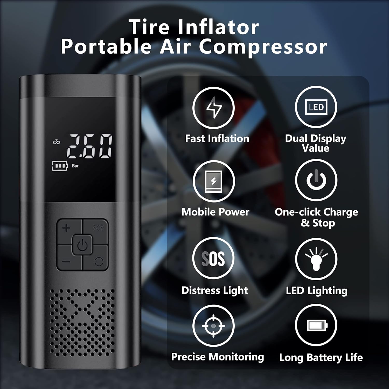Cordless Tire Inflator Portable Air Compressor with Digital Gauge I950