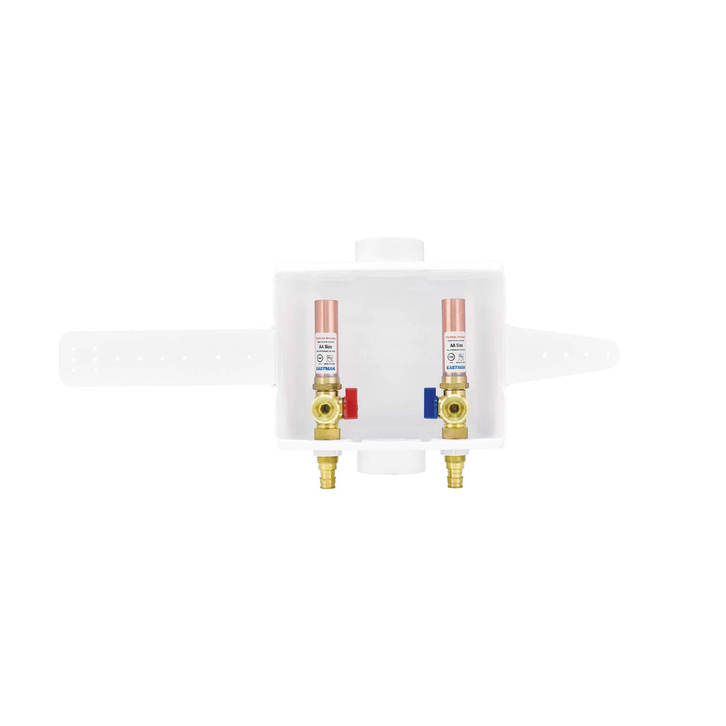 Center-Drain Washing Machine Outlet Box with Hammer Arrestors, 1/2 inch PEX, White U5520