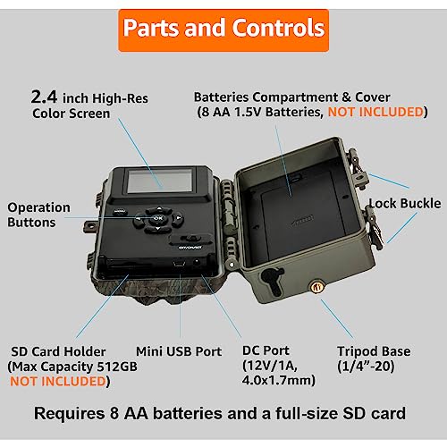 Trail Camera, 64MP 1296p, No Glow Night Vision, 100ft Range, Motion Activated Waterproof Y85186