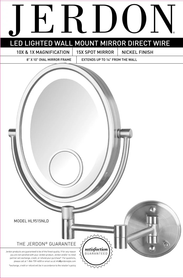 Oval Wall-Mounted Lighted Makeup Mirror with 10X-1X and 15X Spot Magnification H2780