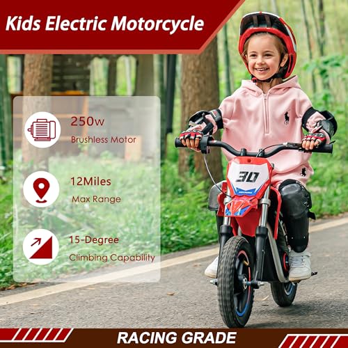 Electric Dirt Bike for Kids Aged 4-8, 350W Brushless Motor, 14'' Off-Road Tires, Blue Y255
