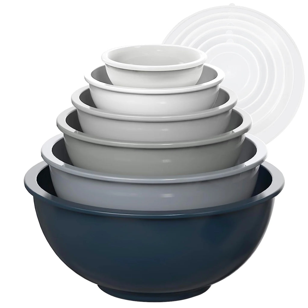 Loobuu Mixing Bowls with Lids - 12 Piece Plastic Nesting Bowls Set includes 6 Prep Bowls and 6 Lids, Microwave Safe Mixing Bowl Set
