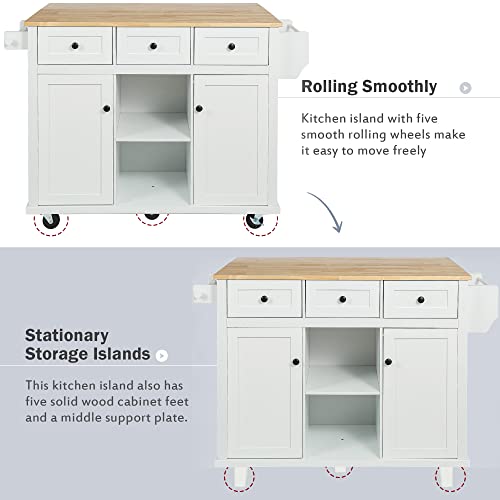 Large Kitchen Island with Drop Leaf, Rolling Cart, Power Outlet and Storage A3211