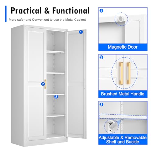 Tall Kitchen Storage Cabinet with Doors and Adjustable Shelves, Black Freestanding Cupboard J20442