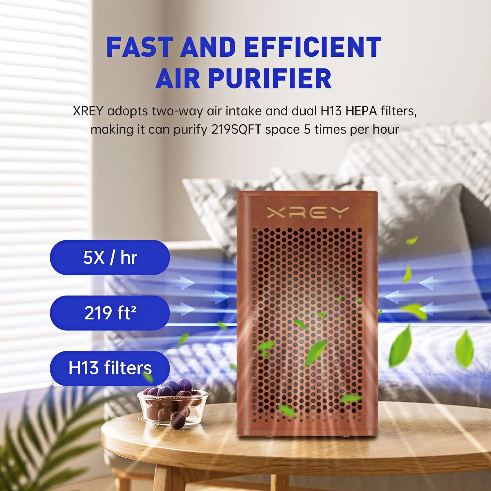 Wooden Air Purifier for Home Large Room, H13 True HEPA Filter, Ultra-Quiet C158625