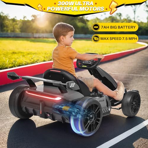 24V Kids Go Kart 300W Electric Drift Kart Outdoor Race Toy with 2X150W Motor, 7AH Battery K12878