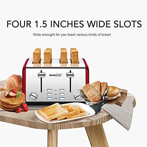 4 Slice Extra Wide Slots Toaster, Stainless Steel, Red L32080