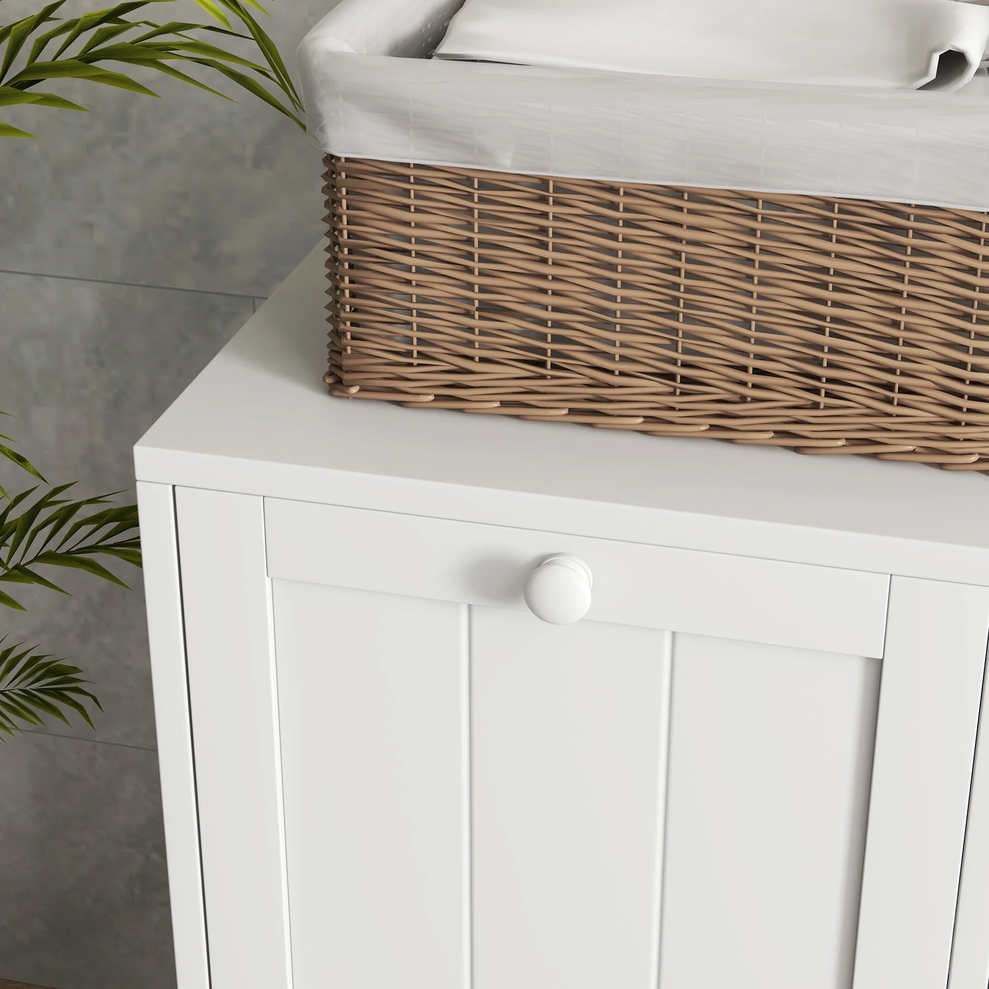 Tilt-out Laundry Storage Cabinet with 2 Hamper Compartments, White K381701