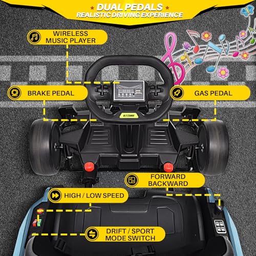 24V Kids Go Kart 300W Electric Drift Kart Outdoor Race Toy with 2X150W Motor, 7AH Battery K12878