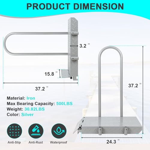 Boat Boarding Platform with Handrail, Folding Dock Step M3596