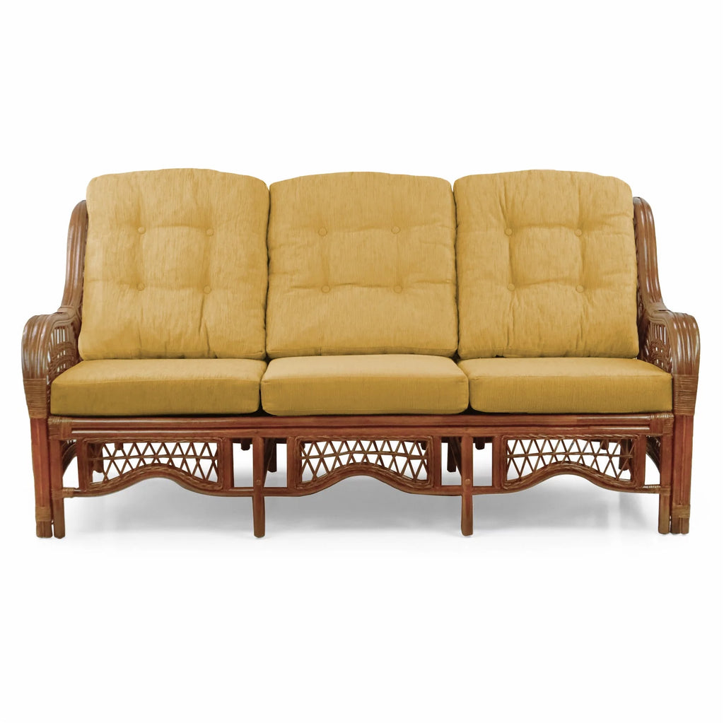 Three-Seater Rattan Wicker Sofa with Light Brown Cushions Q289