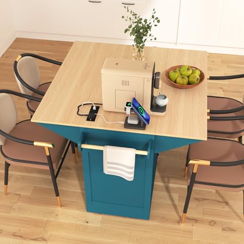 Foldable Kitchen Storage Island Cart with Drop Leaf Extensions and Wheels C5218