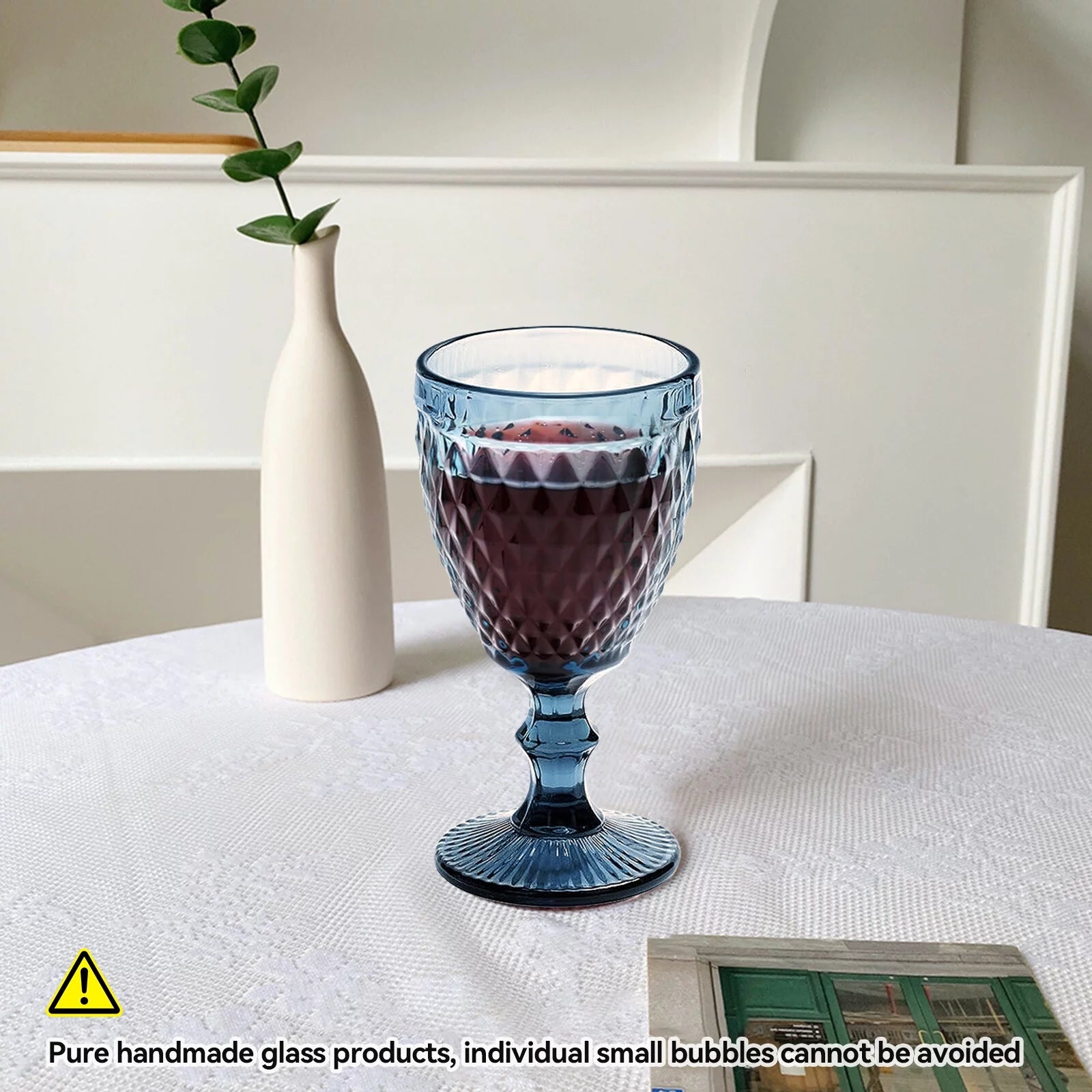 Embossed Retro Glass Goblet 8 oz for Wine and Beverage, Set of 6 J55086