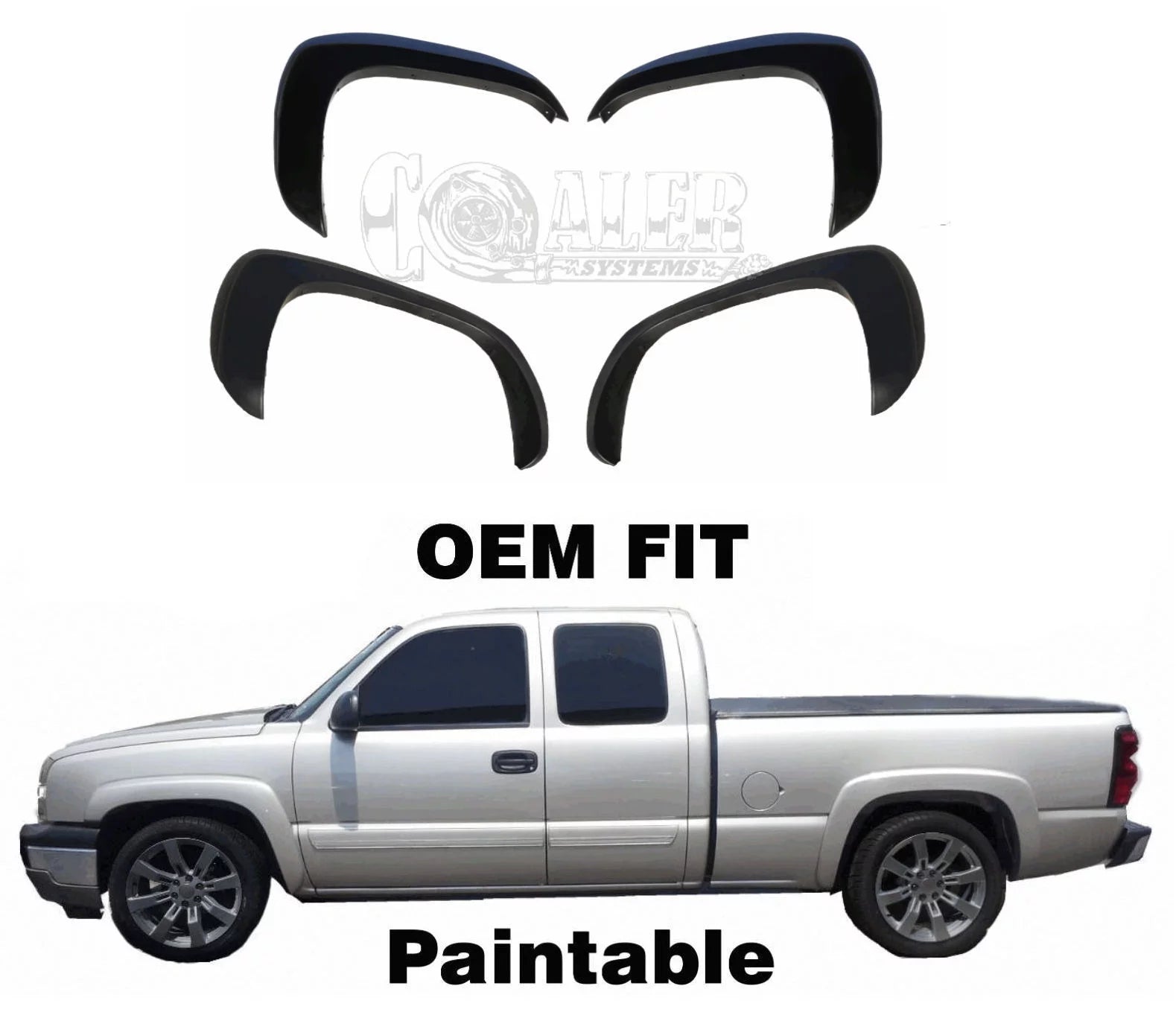 Set For Chevrolet Silverado 2500 OE Style Fender Flares Paintable Black Matte