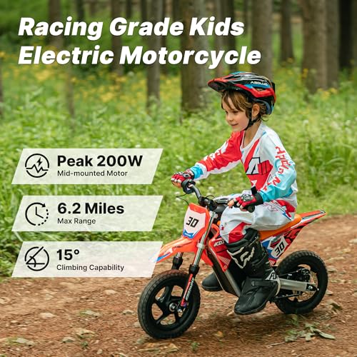 Electric Dirt Bike for Kids Aged 4-8, 350W Brushless Motor, 14'' Off-Road Tires, Blue Y255