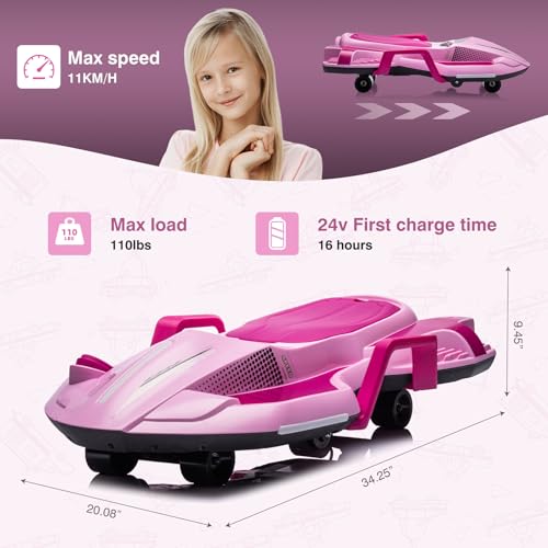 24V Electric Ride On Toy for Kids, Drift Cart with Side Handlebars, LED Lights & Music J79370
