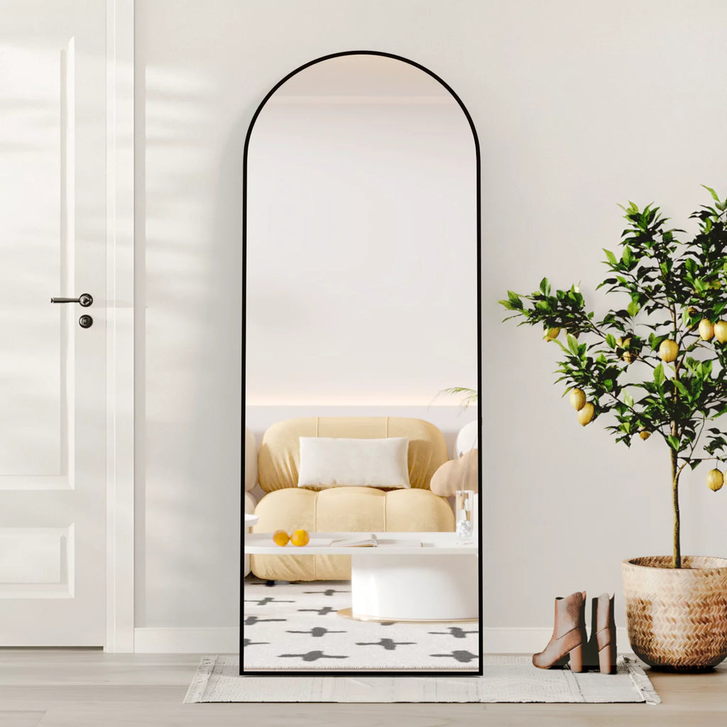 Arched Full Length Floor Mirror with Stand, 64" x 21", Black F95771