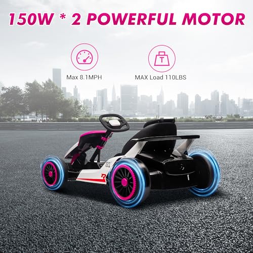 Electric Drift Kart for Kids with Adjustable Seat, LED Lights, 8.1 MPH W755255
