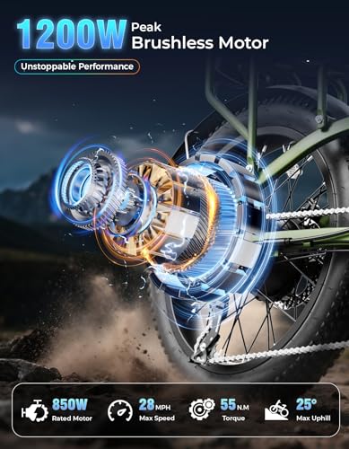 Folding Electric Bike for Adults, 1200W Peak Motor, 28MPH Max Speed, 48V 10AH Removable Battery, 20" Fat Tire M14323