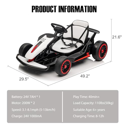 Electric Drift Kart for Kids, 2x200W Motor, 7AH Battery, Ages 6+ S301