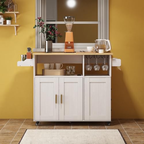 Rolling Kitchen Island Cart with Drop Leaf Countertop and Storage S311