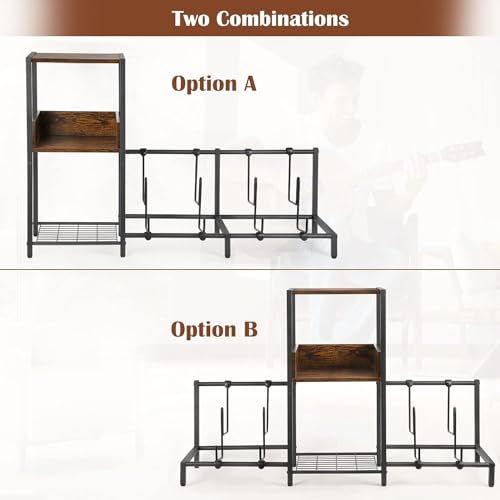 Guitar Rack, 3-Piece Floor Stand with Amp Support, Adjustable Holder for Multiple Instruments H140