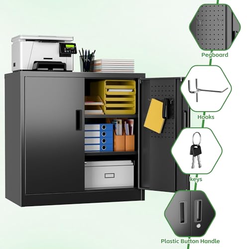 Garage Storage Cabinet with Wheels, 72" H, 2 Doors, 4 Adjustable Shelves, Black R4307