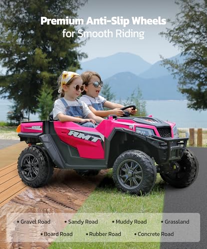 24V Ride on Car 2 Seater with Sun Shade, Dump Bed, 4WD, Pink S782676