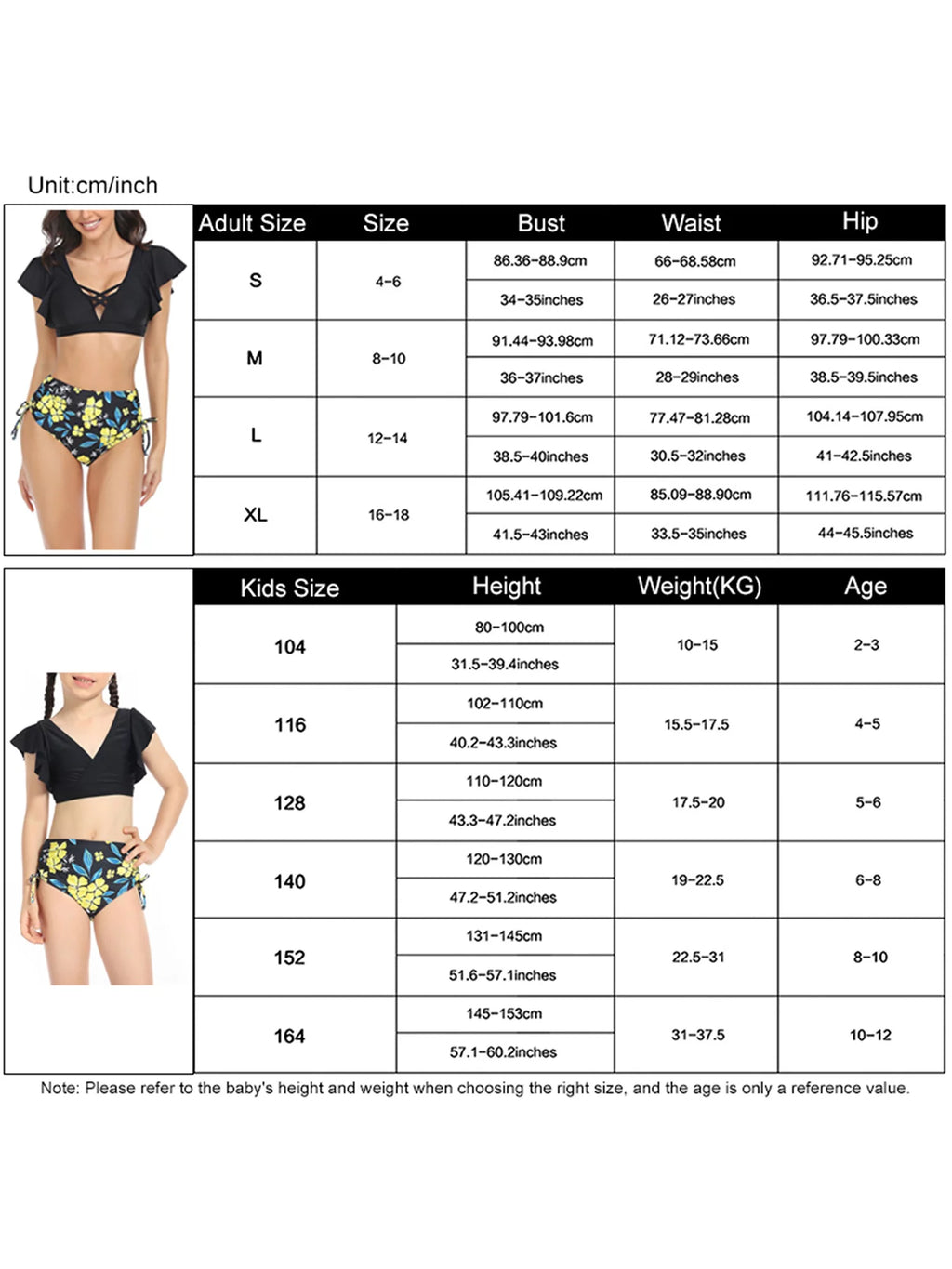 Mommy and Me Swimsuits 2 Piece Bikini Set Print Sleeve Tops with Briefs B695