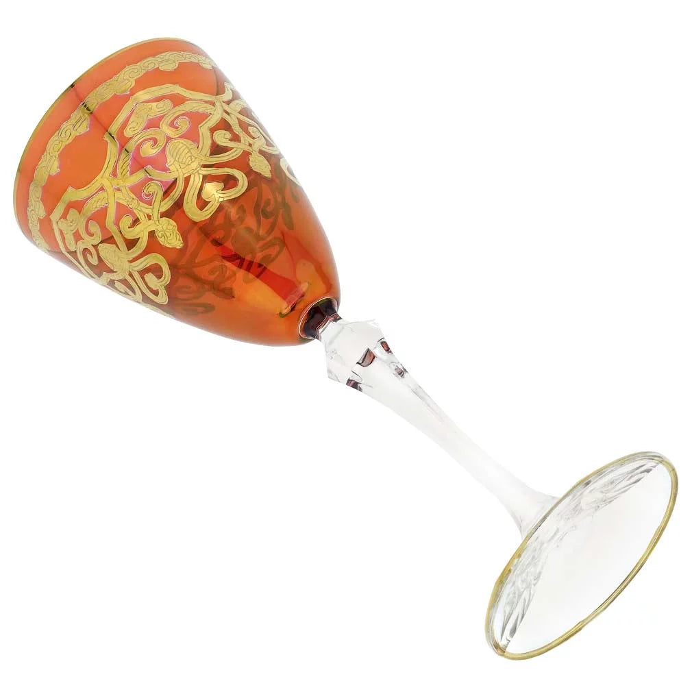 Set of Two Murano Glass Wine Glasses with 24K Gold Leaf J8271