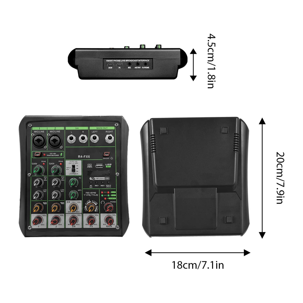 USB Audio Mixer with Bluetooth MP3 Player, 6 Channel Sound Console Q2263