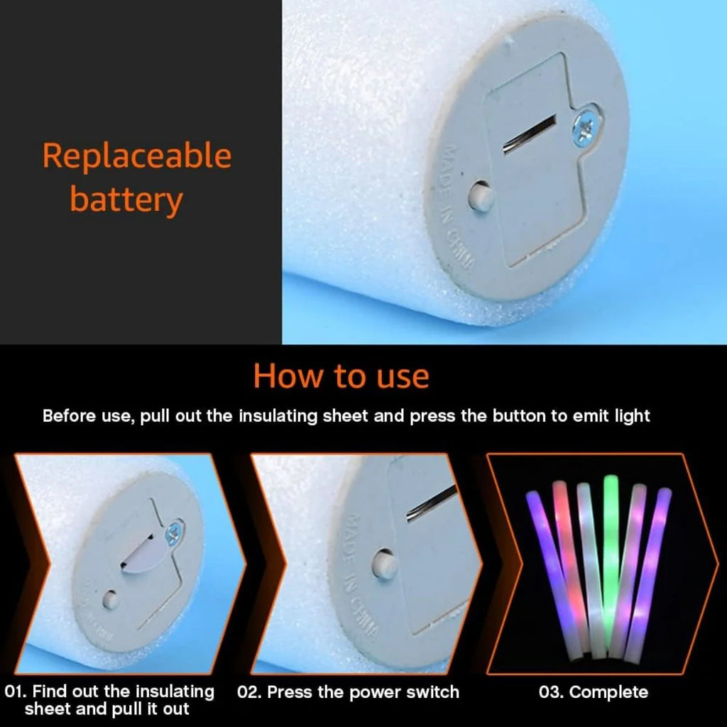 LED Foam Sticks, 18in Glow Wands for Party Supplies Y45779