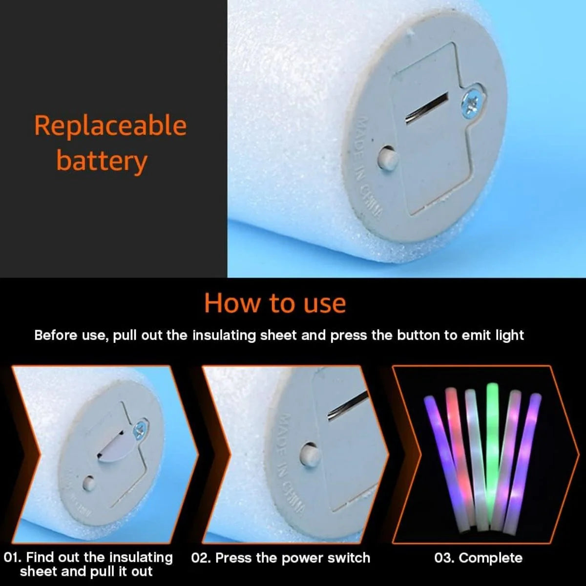 LED Foam Sticks, 18in Glow Wands for Party Supplies Y45779