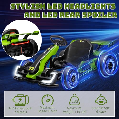 Electric Go Kart for Kids with Drift Function, Adjustable Seat, 8mph Y28704