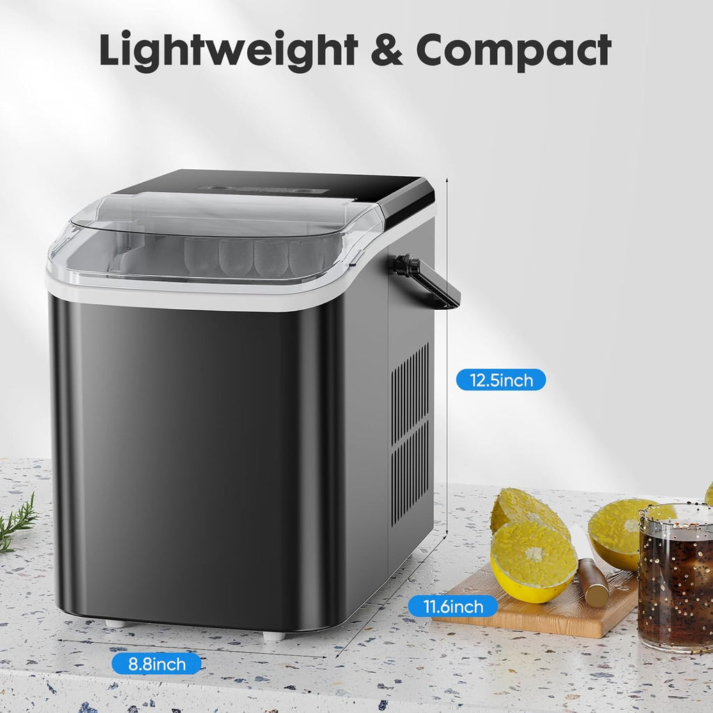 Ice Maker Countertop, Portable Mini Ice Machine, Self-Cleaning, 2 Ice Sizes, Black R709