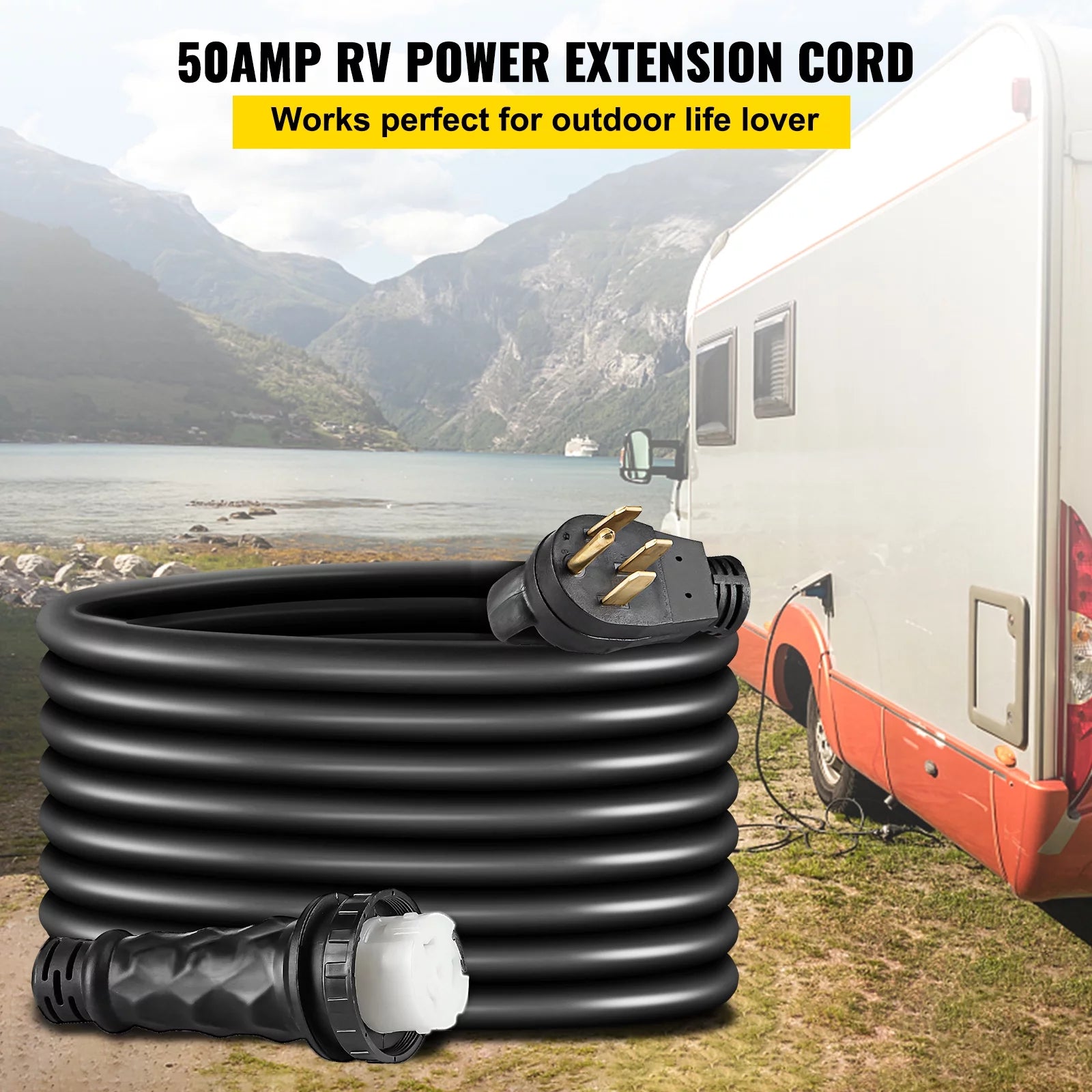 50 ft 50 Amp RV Shore Power Extension Cord, Weatherproof Heavy Duty Twist Lock P166