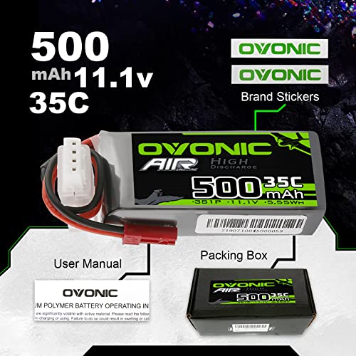 3S Lipo Battery 500mAh 11.1V with JST Connector for RC Drone, 2 Pack G52118