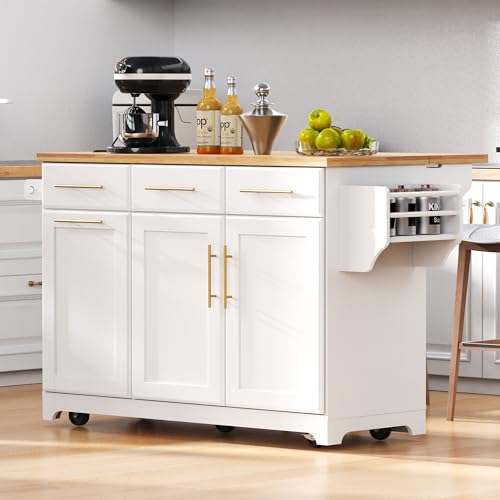 Farmhouse Kitchen Island with Drop Leaf, Barn Door and Power Outlet C3058