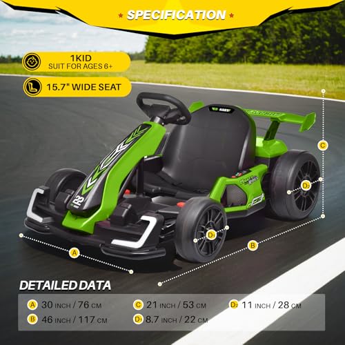 24V Kids Go Kart 300W Electric Drift Kart Outdoor Race Toy with 2X150W Motor, 7AH Battery K12878
